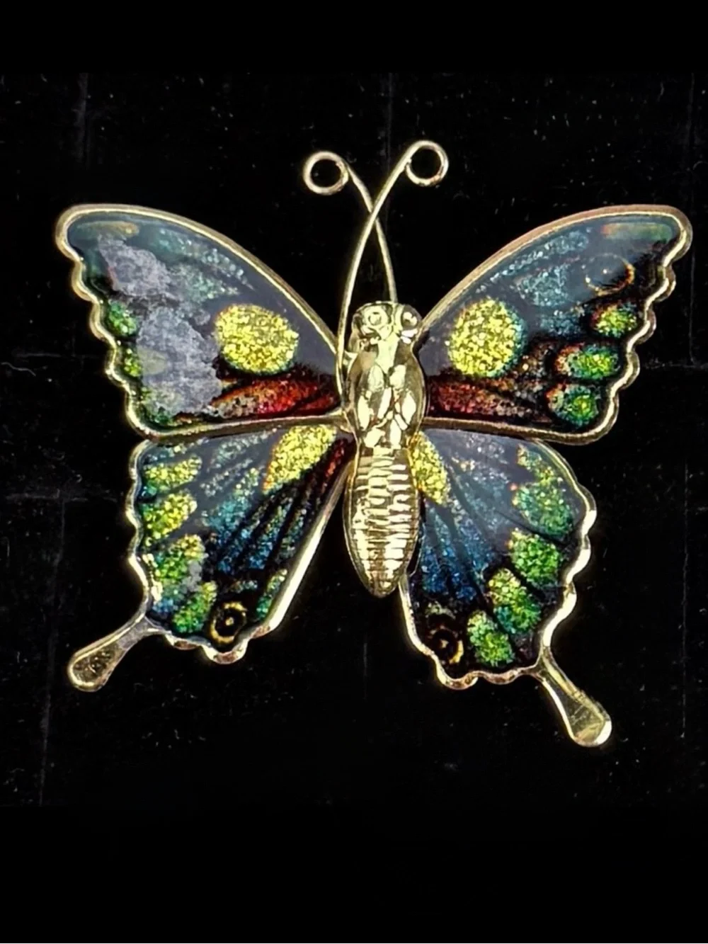 Vintage Multicolor Butterfly Brooch Gold Tone Statement Pin